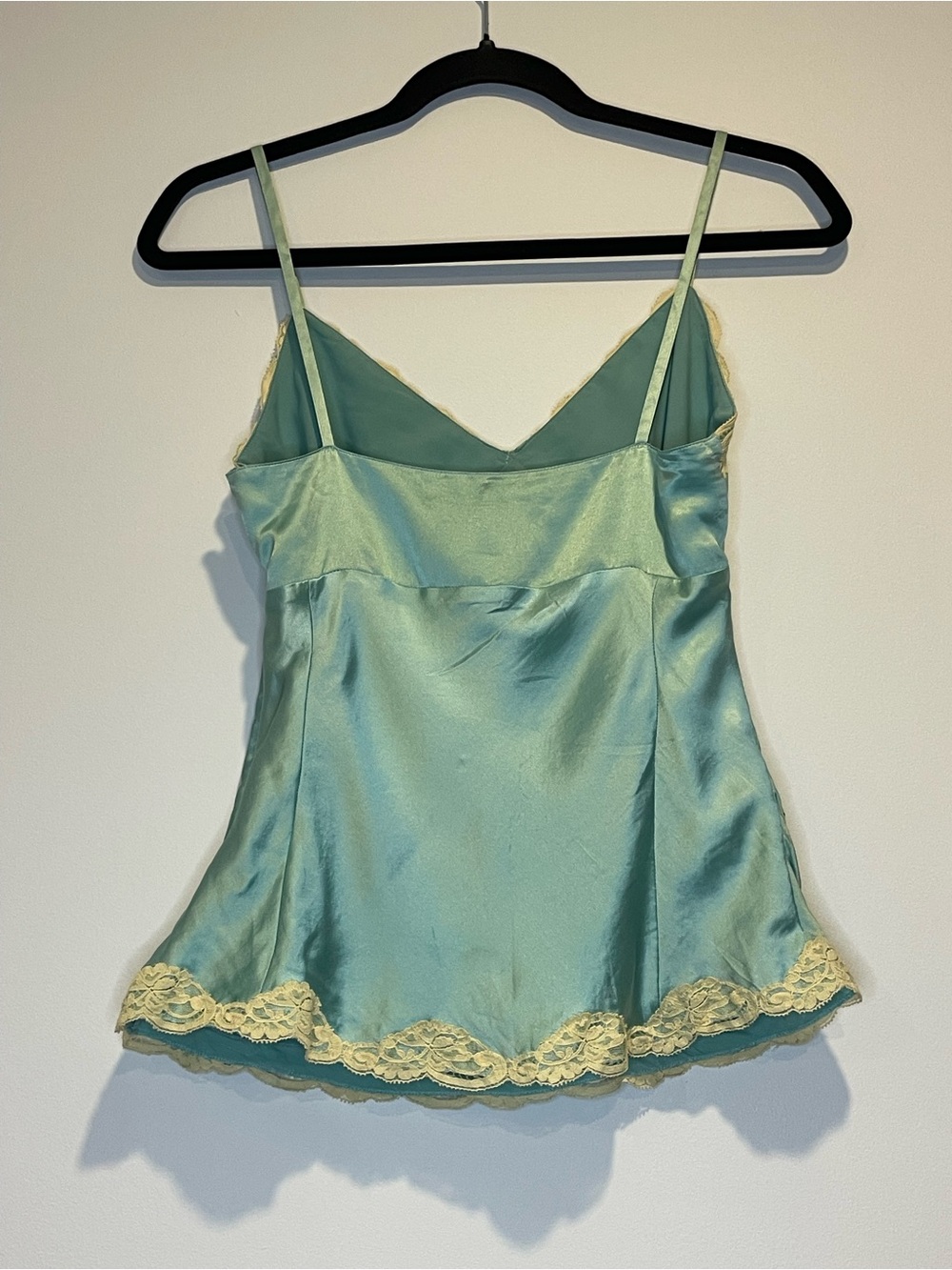 Banana Republic Y2K teal Silk Camisole with Pale Yellow Lace - Picture 2 of 7